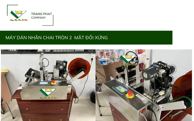 Máy dán nhãn decal chai tròn 2 mặt đối xứng
