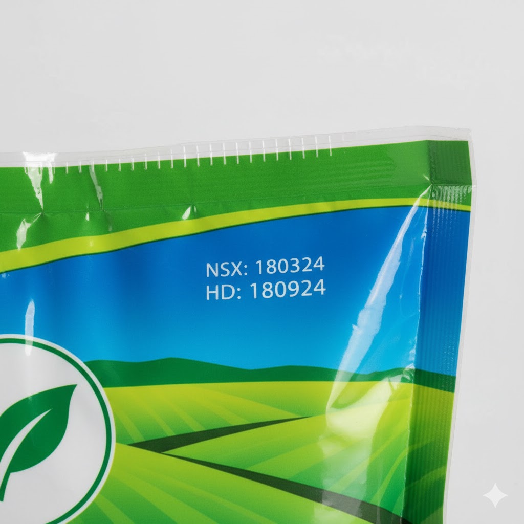 bao bì phân bón in date màu trắng